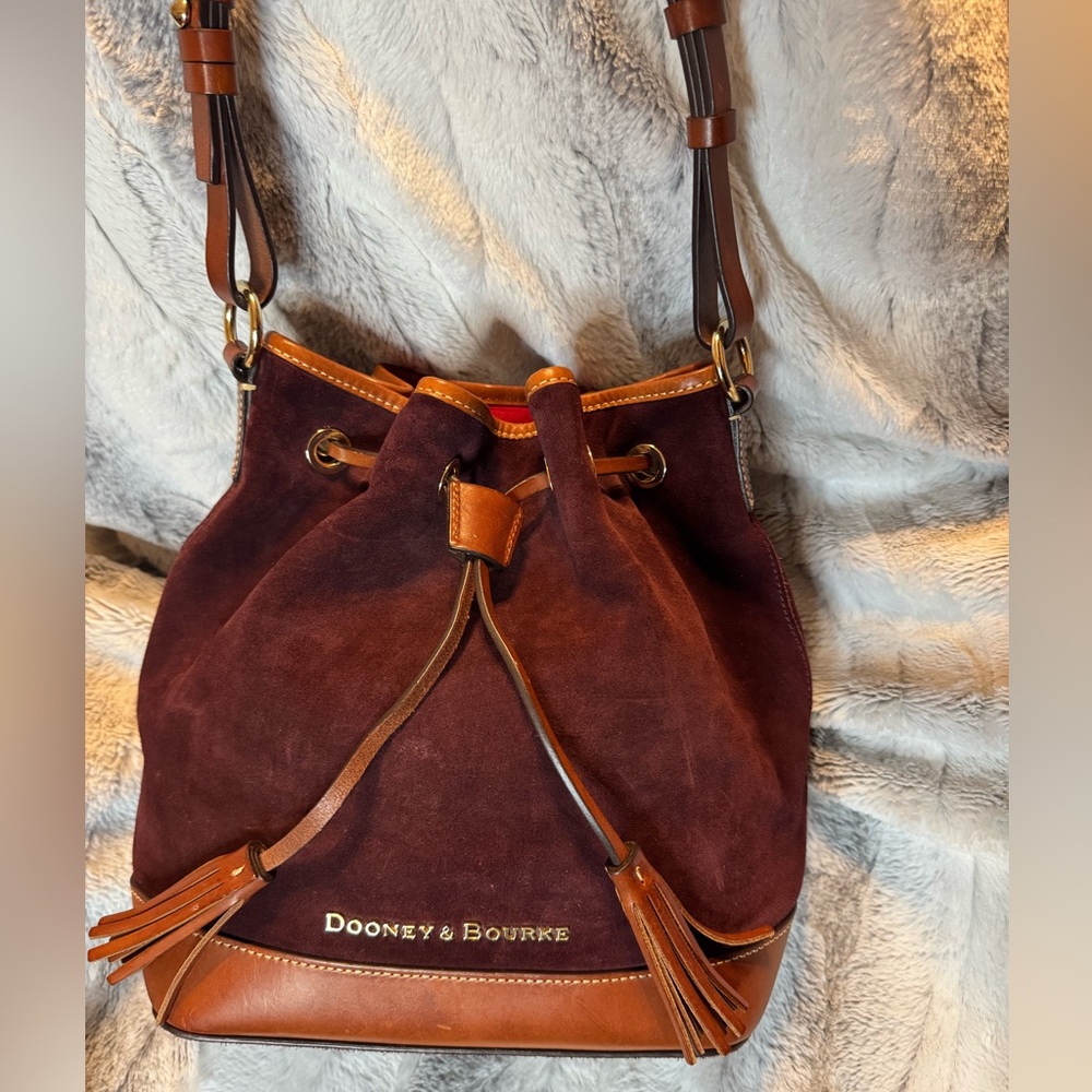 Dooney & Bourke - Suede Drawstring Bucket Bag - EUC 
Dark Brown/Burgundy Color